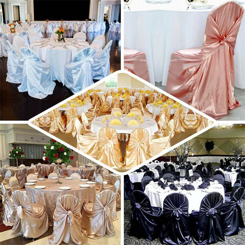 Amazon Hot-Selling Hotel Wedding Solid Color Banquet Chair Cover Satin Satin Universal Chair Cover