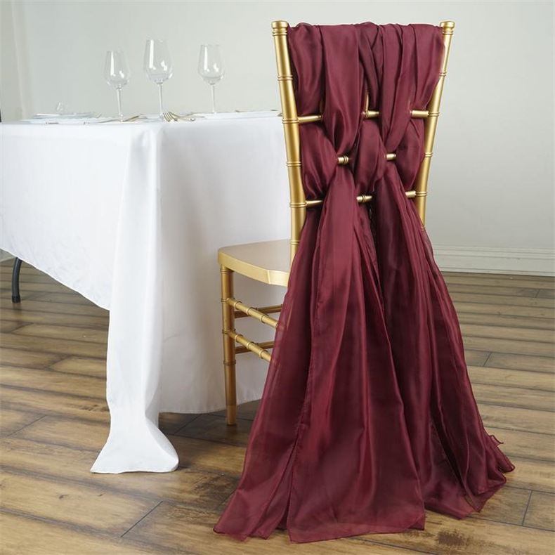 Hotel Ponytail Chair Chair Back Decoration Outdoor Wedding Bamboo Chair Chair Cover Back Flower Chiffon Ribbon
