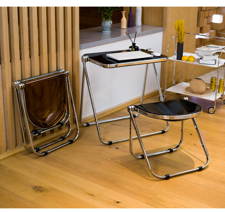 Simple Dining Chair Household Transparent Mid-Ancient Furniture Folding Stool Ins Chair Acrylic Stool Plastic Crystal Chair