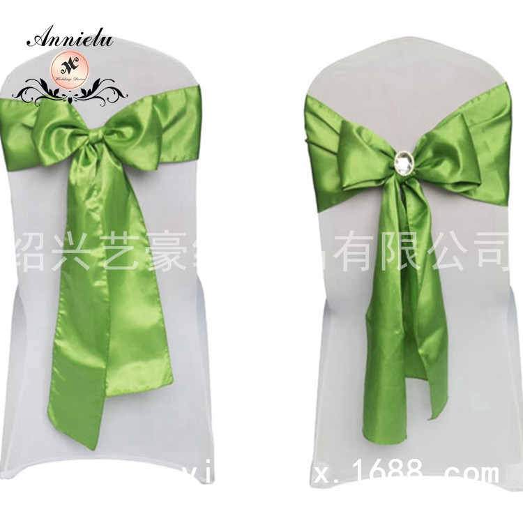Hot Selling Popular Satin Bowknot Crystal Bandage Self-Tied Bow Decorative Chair Cover Wedding Banquet Ribbon
