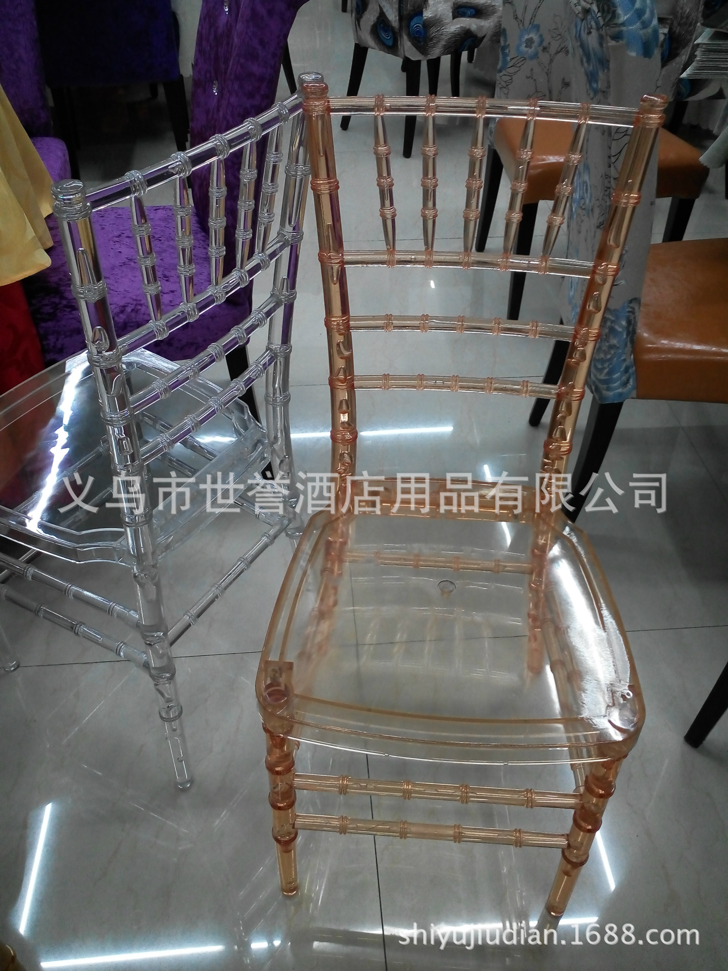 Yiwu transparent acrylic resin color crystal wedding chair chair bamboo chair