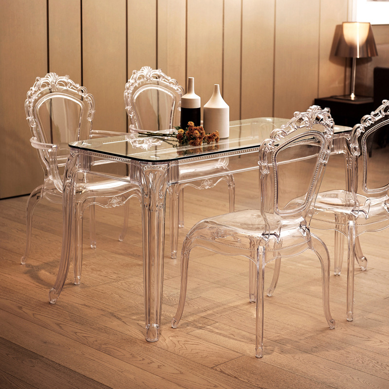 Crystal Chair  Transparent Crystal Dining Chair Ghost Stool Cosmetic Chair Vintage Hotel Palace Chair