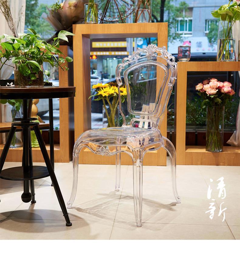 Crystal Chair  Transparent Crystal Dining Chair Ghost Stool Cosmetic Chair Vintage Hotel Palace Chair