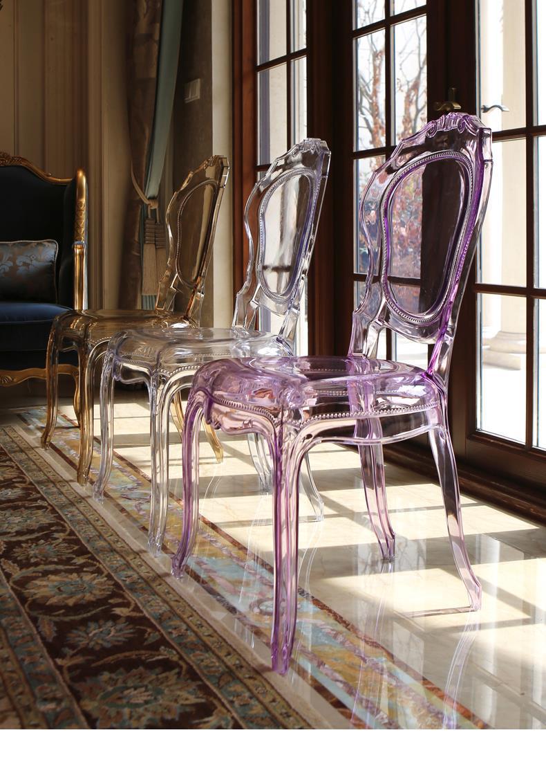 Crystal Chair  Transparent Crystal Dining Chair Ghost Stool Cosmetic Chair Vintage Hotel Palace Chair