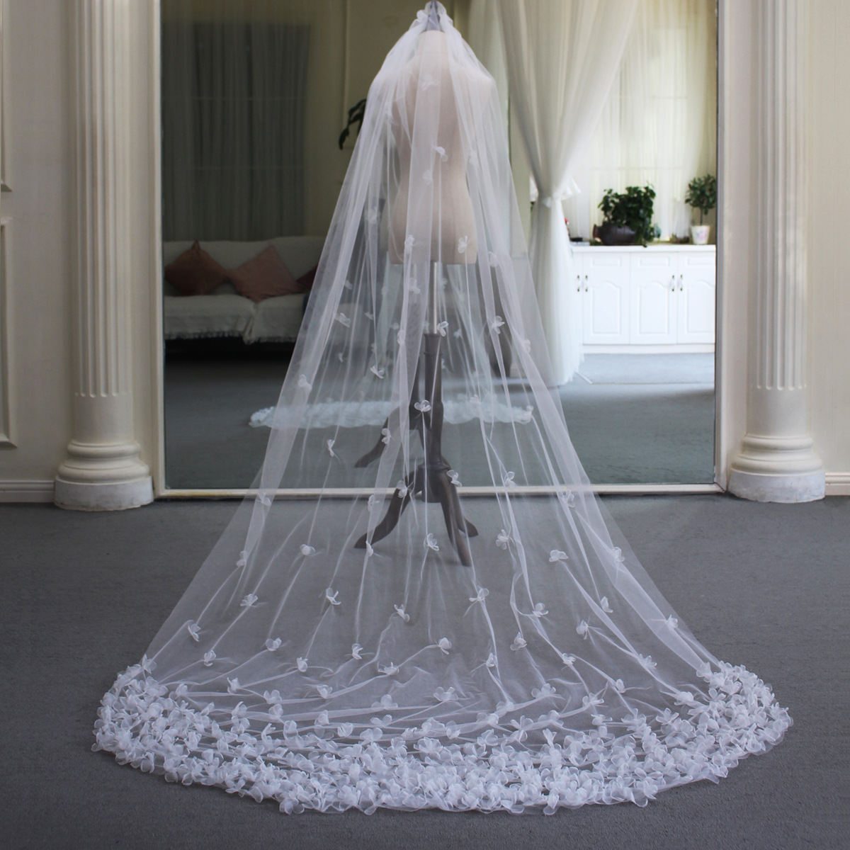 V661 Mori Style Sweet Handmade Flower Trailing Bridal Veil White Simple Super Fairy Wedding Trip Shoot Headdress