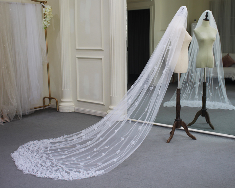 V661 Mori Style Sweet Handmade Flower Trailing Bridal Veil White Simple Super Fairy Wedding Trip Shoot Headdress V661 Mori Style Sweet Handmade Flower Trailing Bridal Veil White Simple Super Fairy Wedding Trip Shoot Headdress