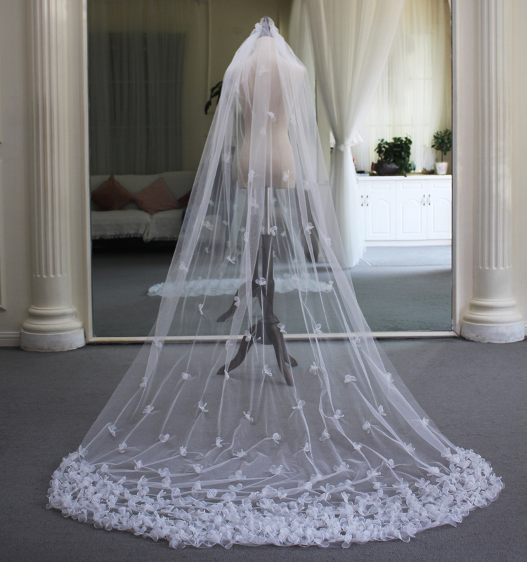 V661 Mori Style Sweet Handmade Flower Trailing Bridal Veil White Simple Super Fairy Wedding Trip Shoot Headdress V661 Mori Style Sweet Handmade Flower Trailing Bridal Veil White Simple Super Fairy Wedding Trip Shoot Headdress