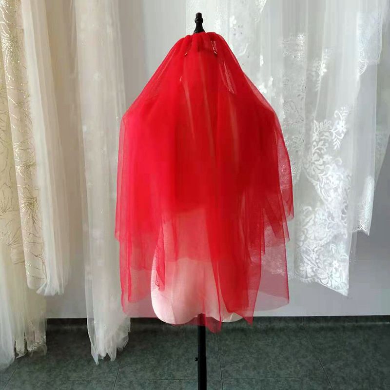 Factory Direct Supply Bride Cheap Veil Single Layer Lace Embroidery 1.5 Mignon Maimai Secret Net Wedding Gift Red Veil
