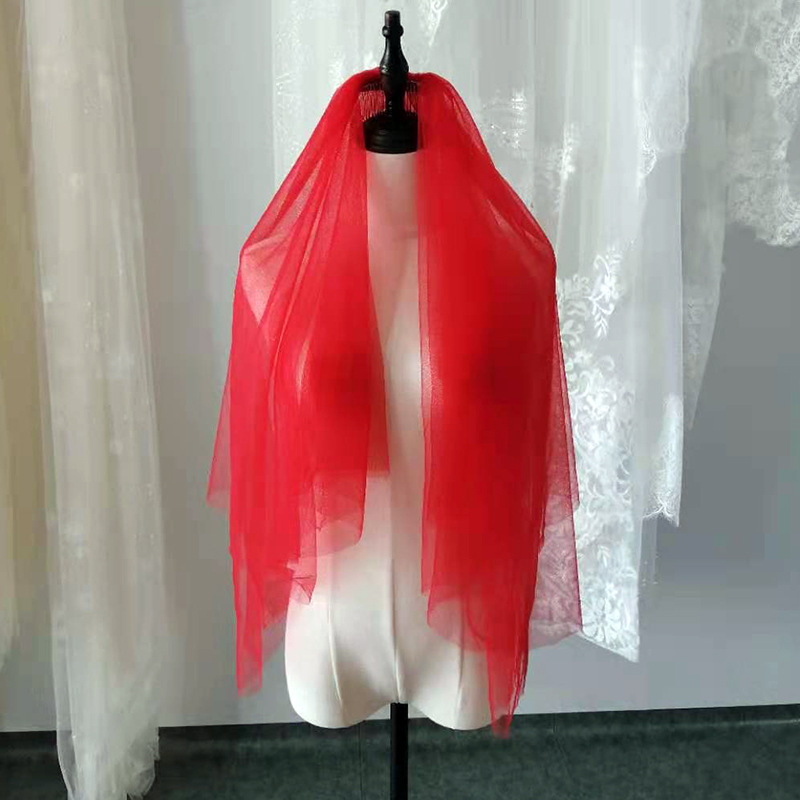 Factory Direct Supply Bride Cheap Veil Single Layer Lace Embroidery 1.5 Mignon Maimai Secret Net Wedding Gift Red Veil