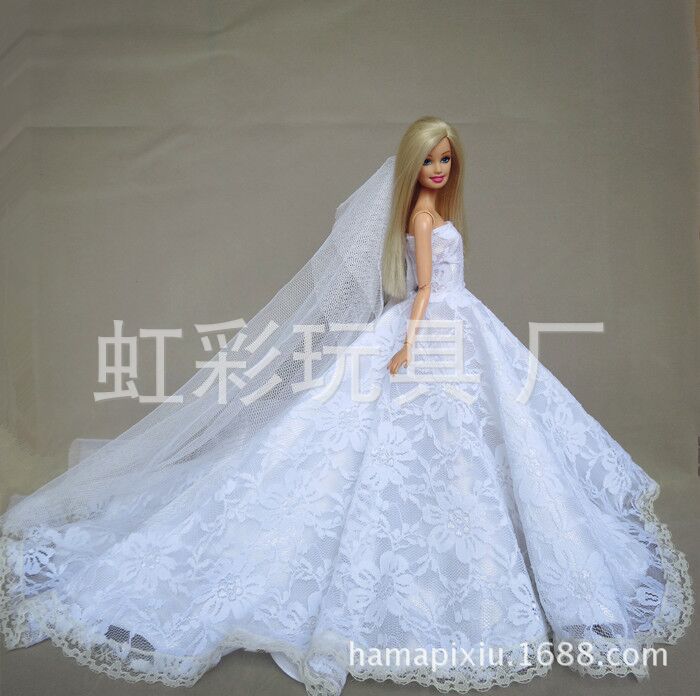 White Trailing Wedding Dress with Veil Dress-up Doll 30cm Wedding Dress 2020 Generation E-Commerce Ping