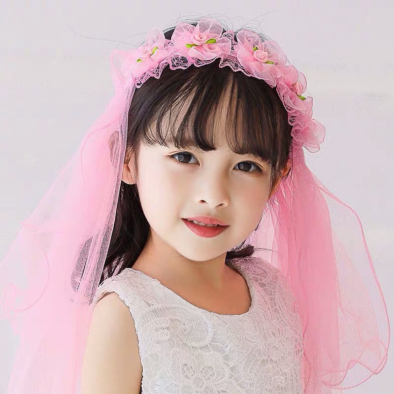 New Crown Veil Children&#039;s Travel Ornament Wedding Garland Lace Princess Headwear Garland Luminous Veil