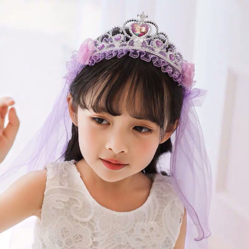 New Crown Veil Children's Travel Ornament Wedding Garland Lace Princess Headwear Garland Luminous Veil