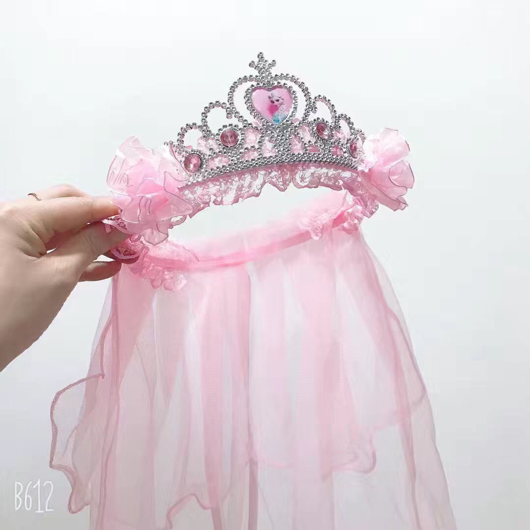 New Crown Veil Children's Travel Ornament Wedding Garland Lace Princess Headwear Garland Luminous Veil