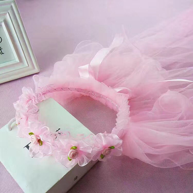 New Crown Veil Children's Travel Ornament Wedding Garland Lace Princess Headwear Garland Luminous Veil