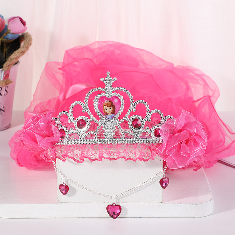New Crown Veil Children's Travel Ornament Wedding Garland Lace Princess Headwear Garland Luminous Veil