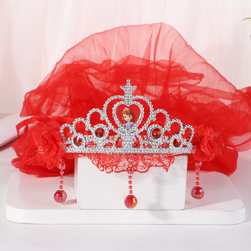 New Crown Veil Children's Travel Ornament Wedding Garland Lace Princess Headwear Garland Luminous Veil