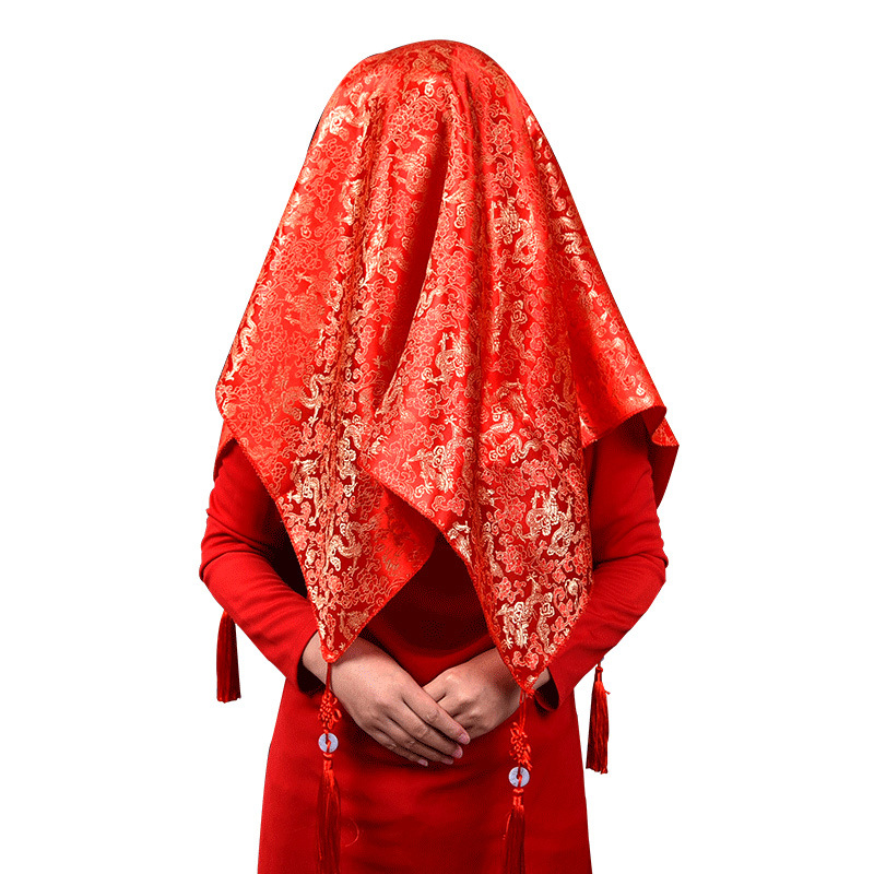 Red Veil Bride Chinese Embroidery Wedding Supplies Collection Double Rounds Tassel Xiuhe Clothing Veil Wedding Props