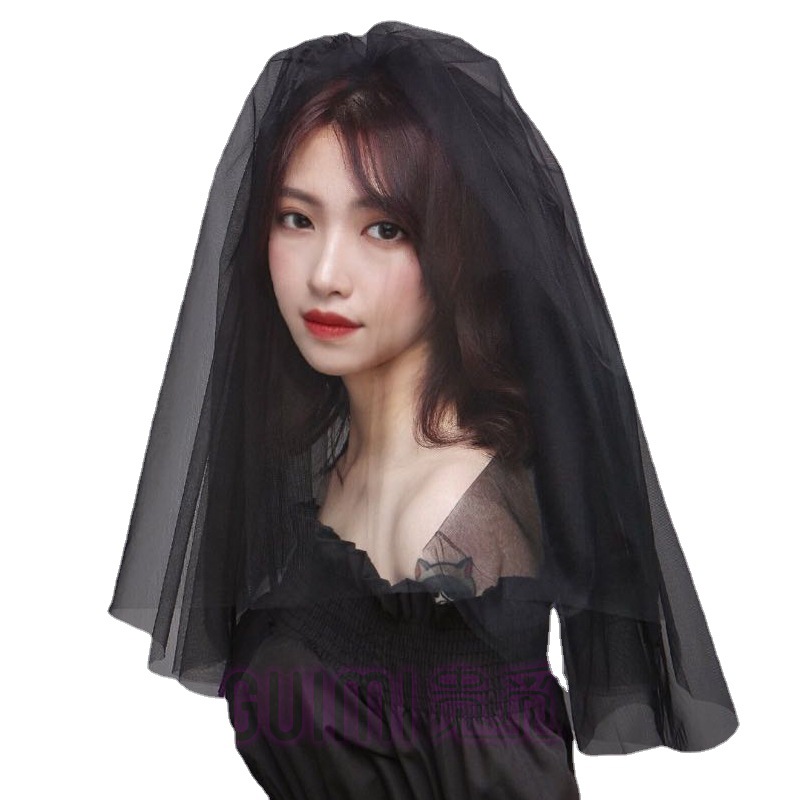 Simple Double Black Short Tulle Tutu Halloween Ornament Wedding Veil