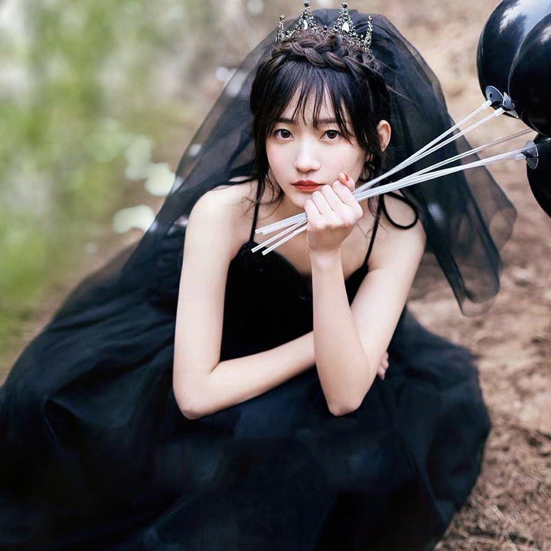 Simple Double Black Short Tulle Tutu Halloween Ornament Wedding Veil
