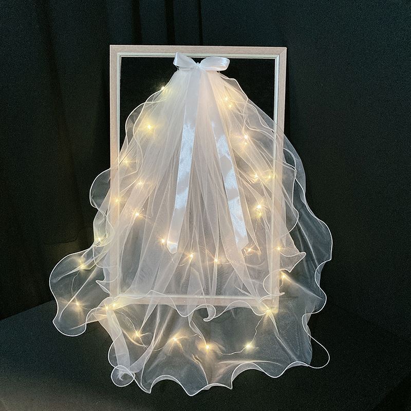 Luminous Veil Internet Celebrity with Light Length Soft Veil Super Fairy Bow Photo License Wedding Veil