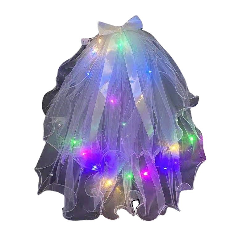 Luminous Veil Internet Celebrity with Light Length Soft Veil Super Fairy Bow Photo License Wedding Veil