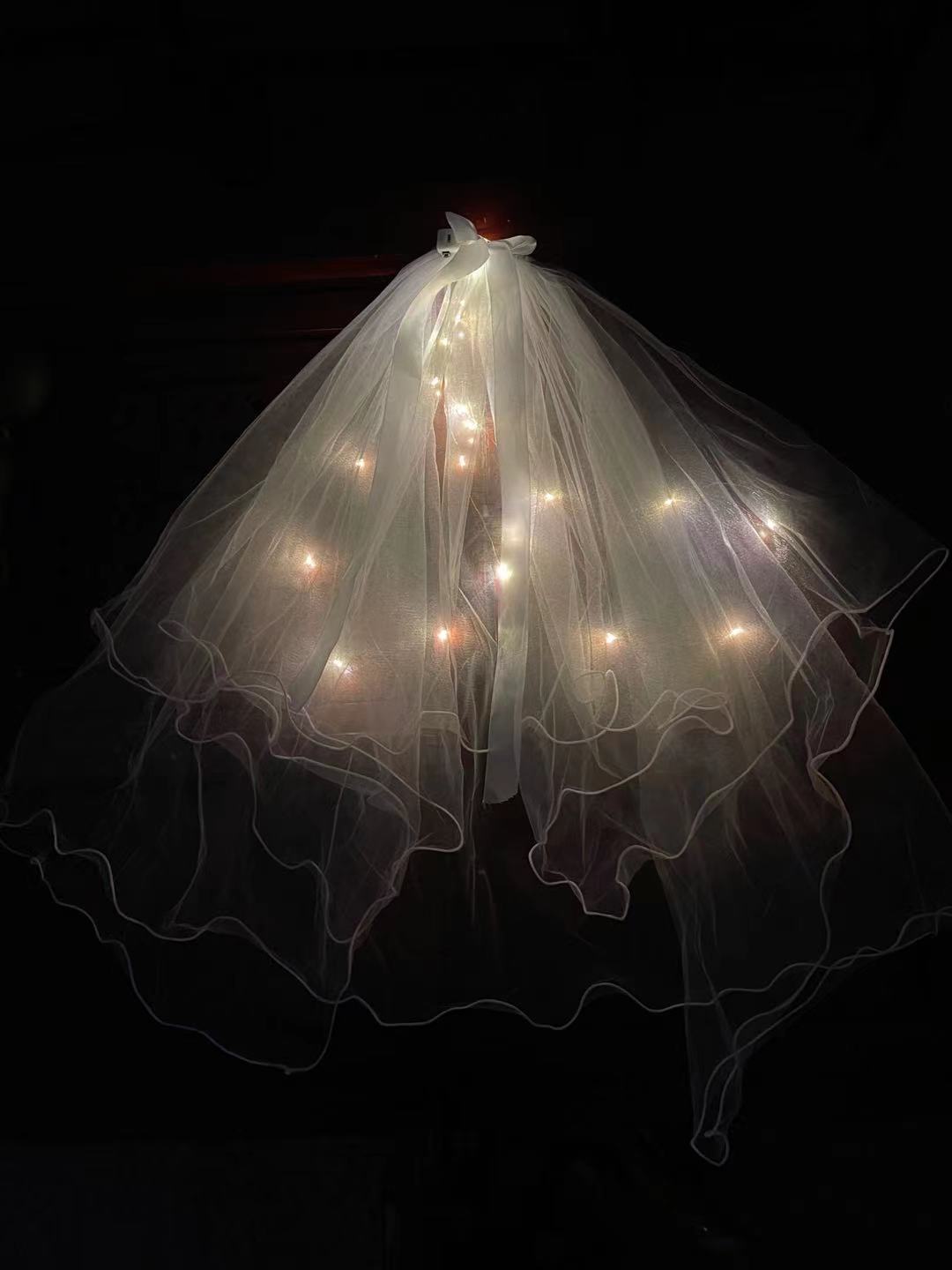 Luminous Veil Internet Celebrity with Light Length Soft Veil Super Fairy Bow Photo License Wedding Veil Luminous Veil Internet Celebrity with Light Length Soft Veil Super Fairy Bow Photo License Wedding Veil