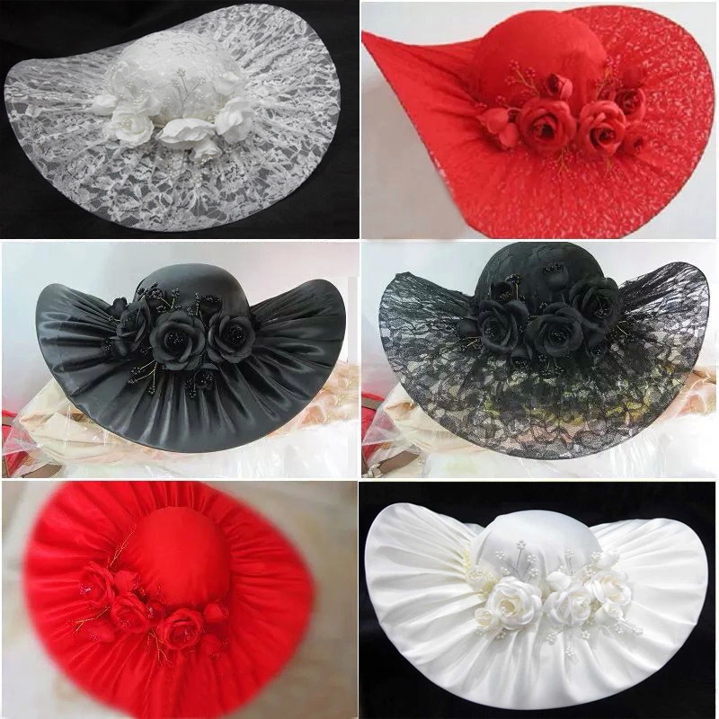 Flower Veil Top Hat Hair Accessories Barrettes Large Hat Pearl Socialite Lace Photo Studio Accessories Wedding Hat