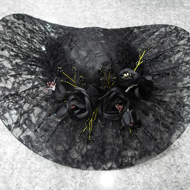 Flower Veil Top Hat Hair Accessories Barrettes Large Hat Pearl Socialite Lace Photo Studio Accessories Wedding Hat