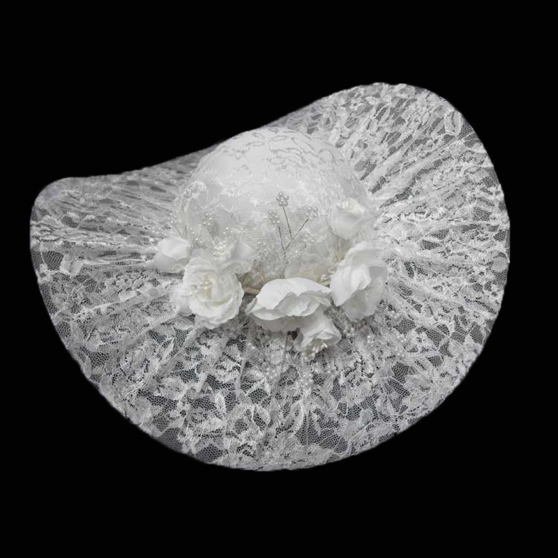 Flower Veil Top Hat Hair Accessories Barrettes Large Hat Pearl Socialite Lace Photo Studio Accessories Wedding Hat