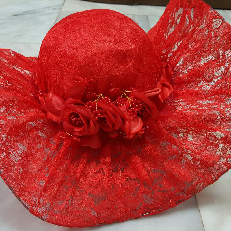 Flower Veil Top Hat Hair Accessories Barrettes Large Hat Pearl Socialite Lace Photo Studio Accessories Wedding Hat