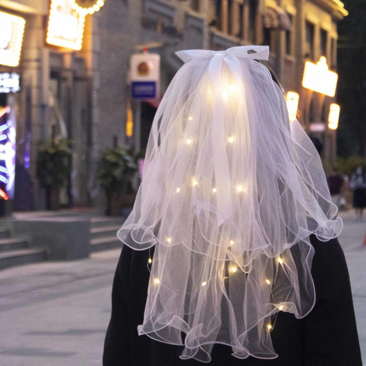Tik Tok Online Sensation Luminous Veil Double-Layer Colored Light Pearl Veil Wedding Veil Tik Tok Online Sensation Luminous Veil Double-Layer Colored Light Pearl Veil Wedding Veil