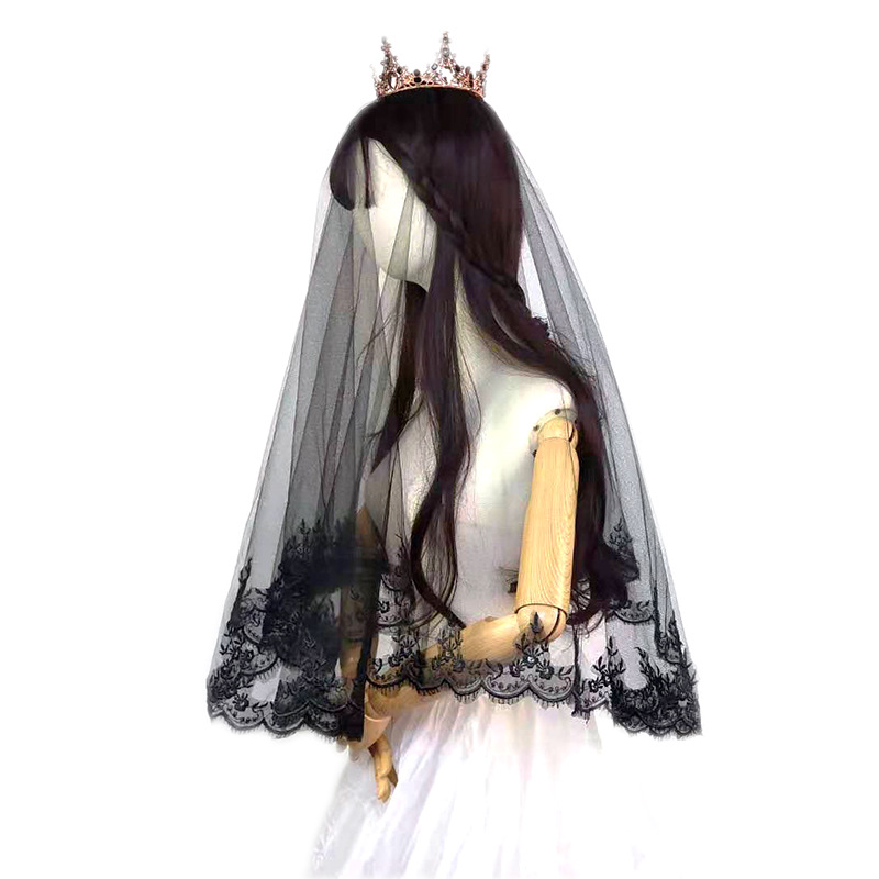 Halloween Headdress European and American Wedding Clothes Cos Party Photo Hair Styling Dark Black Veil Lace Veil