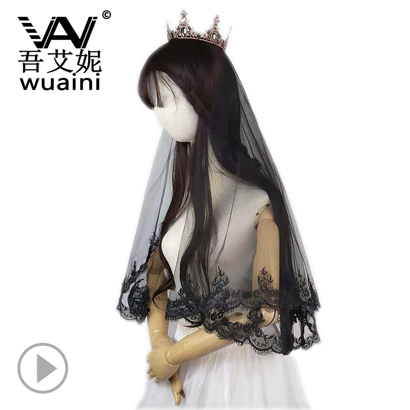 Halloween Headdress European and American Wedding Clothes Cos Party Photo Hair Styling Dark Black Veil Lace Veil Halloween Headdress European and American Wedding Clothes Cos Party Photo Hair Styling Dark Black Veil Lace Veil