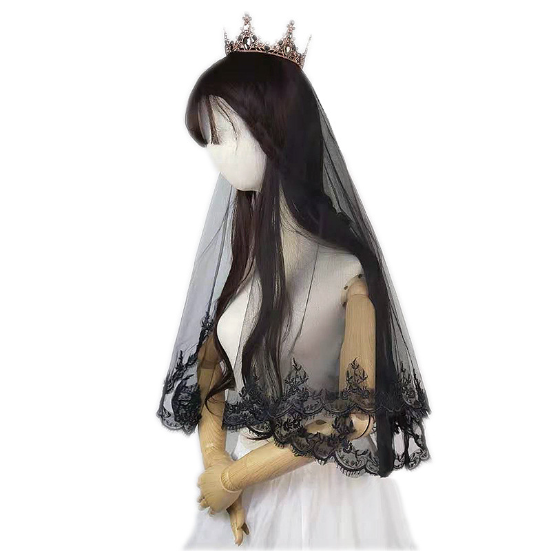 Halloween Headdress European and American Wedding Clothes Cos Party Photo Hair Styling Dark Black Veil Lace Veil Halloween Headdress European and American Wedding Clothes Cos Party Photo Hair Styling Dark Black Veil Lace Veil