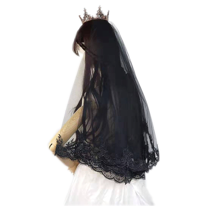 Halloween Headdress European and American Wedding Clothes Cos Party Photo Hair Styling Dark Black Veil Lace Veil Halloween Headdress European and American Wedding Clothes Cos Party Photo Hair Styling Dark Black Veil Lace Veil