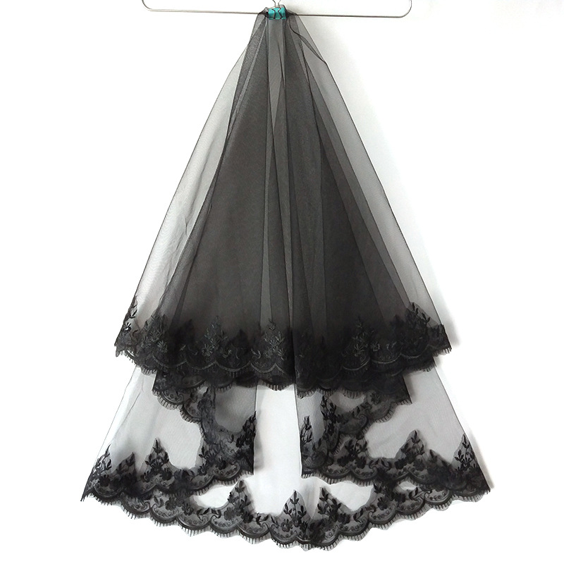 Halloween Headdress European and American Wedding Clothes Cos Party Photo Hair Styling Dark Black Veil Lace Veil Halloween Headdress European and American Wedding Clothes Cos Party Photo Hair Styling Dark Black Veil Lace Veil