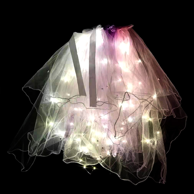 Luminous Veil Beautiful White Women&#039;s Veil Veil New Bow Double-Layer Wedding Veil