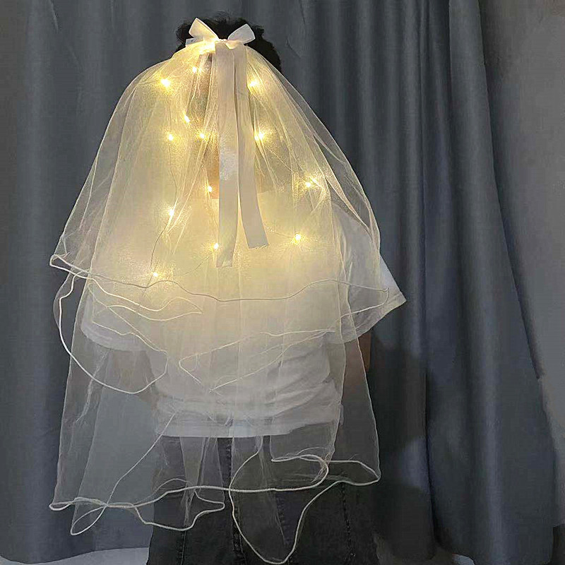 Luminous Veil Beautiful White Women's Veil Veil New Bow Double-Layer Wedding Veil