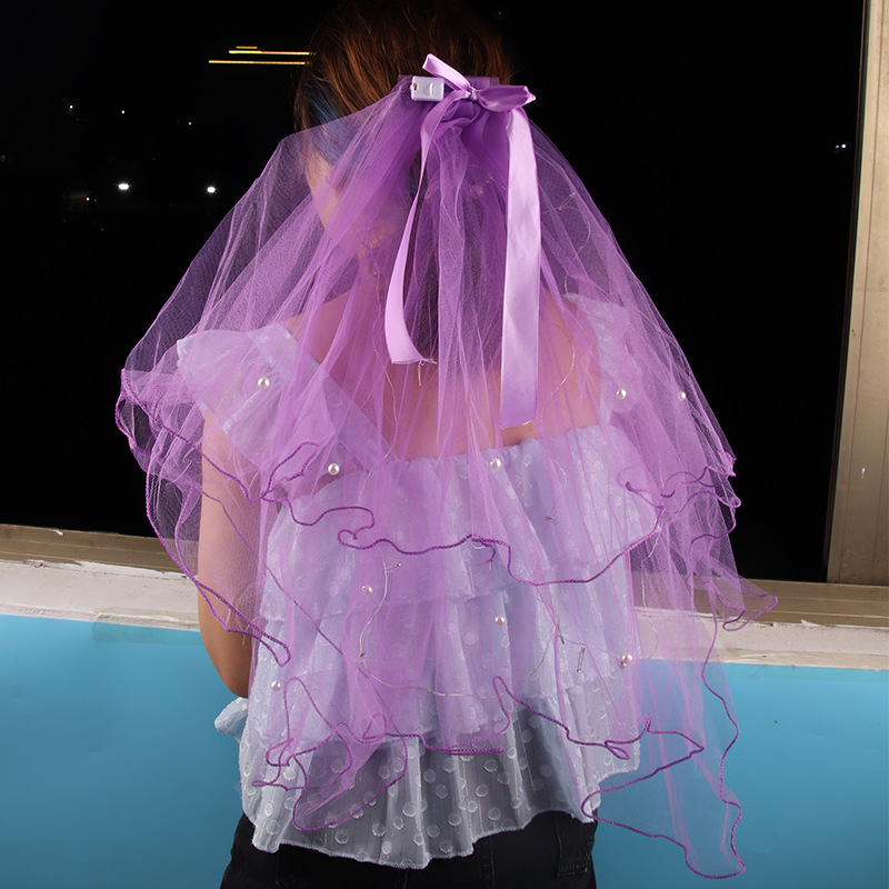 Luminous Veil Beautiful White Women&#039;s Veil Veil New Bow Double-Layer Wedding Veil