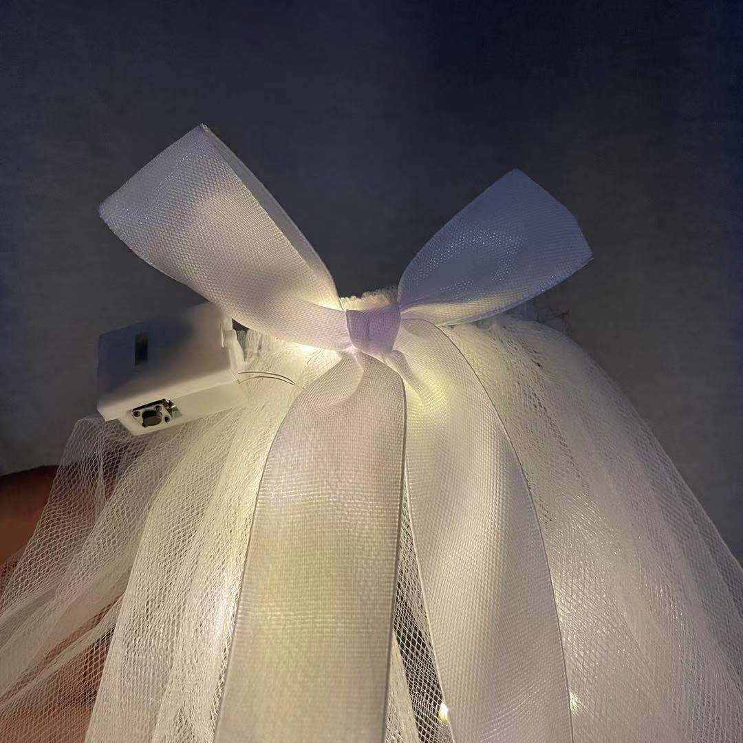 Luminous Veil Beautiful White Women's Veil Veil New Bow Double-Layer Wedding Veil