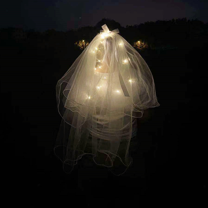 Luminous Veil Beautiful White Women's Veil Veil New Bow Double-Layer Wedding Veil