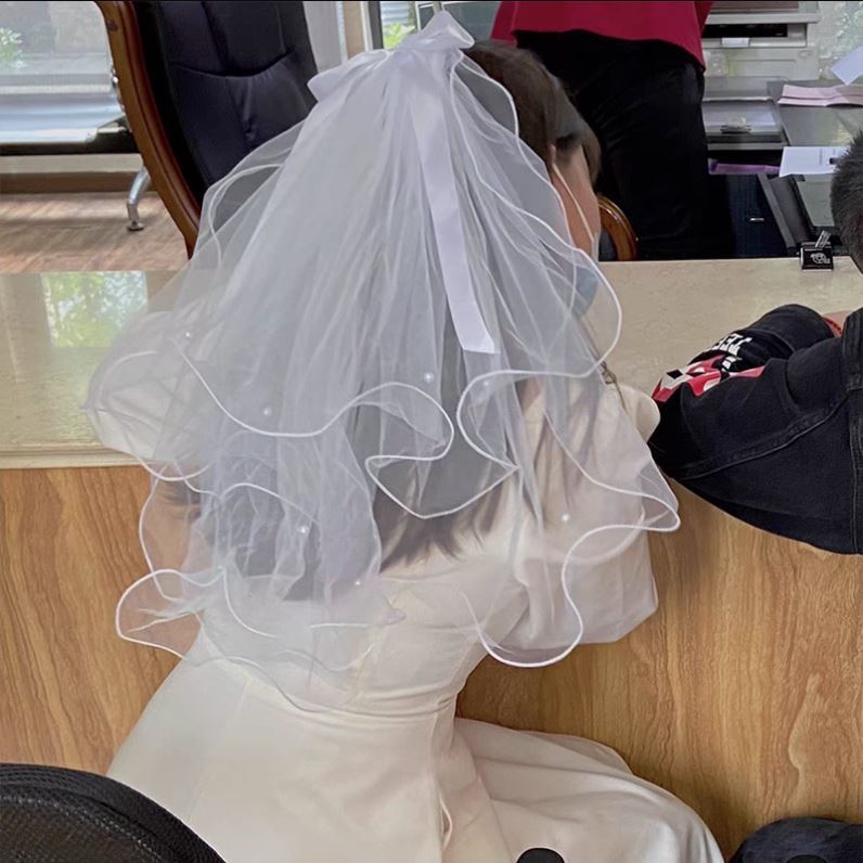 Veil Light-Emitting Double-Layer Super Fairy New Bow Double-Layer Ribbon Bow Veil Headwear with Light Wedding Veil