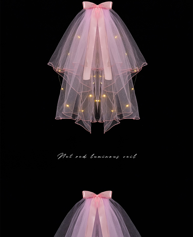 New Night Market Internet Celebrity Same Double-Layer Bow Color Lights Wedding Veil New Night Market Internet Celebrity Same Double-Layer Bow Color Lights Wedding Veil
