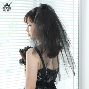 Black Veil Short Lace Headdress Spiritual Love Wedding Clothes Witch Halloween Party Photo Veil Veil