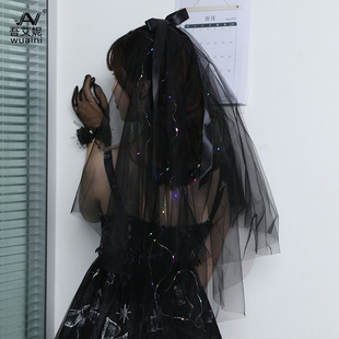 Black Veil Short Lace Headdress Spiritual Love Wedding Clothes Witch Halloween Party Photo Veil Veil