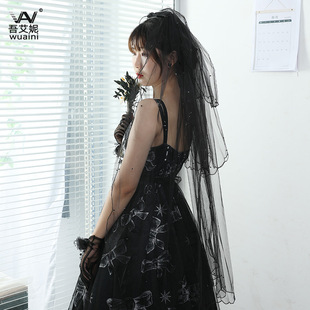 Black Veil Short Lace Headdress Spiritual Love Wedding Clothes Witch Halloween Party Photo Veil Veil