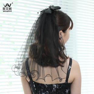 Black Veil Short Lace Headdress Spiritual Love Wedding Clothes Witch Halloween Party Photo Veil Veil