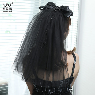 Black Veil Short Lace Headdress Spiritual Love Wedding Clothes Witch Halloween Party Photo Veil Veil
