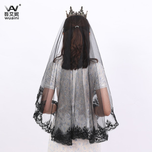 Black Veil Short Lace Headdress Spiritual Love Wedding Clothes Witch Halloween Party Photo Veil Veil