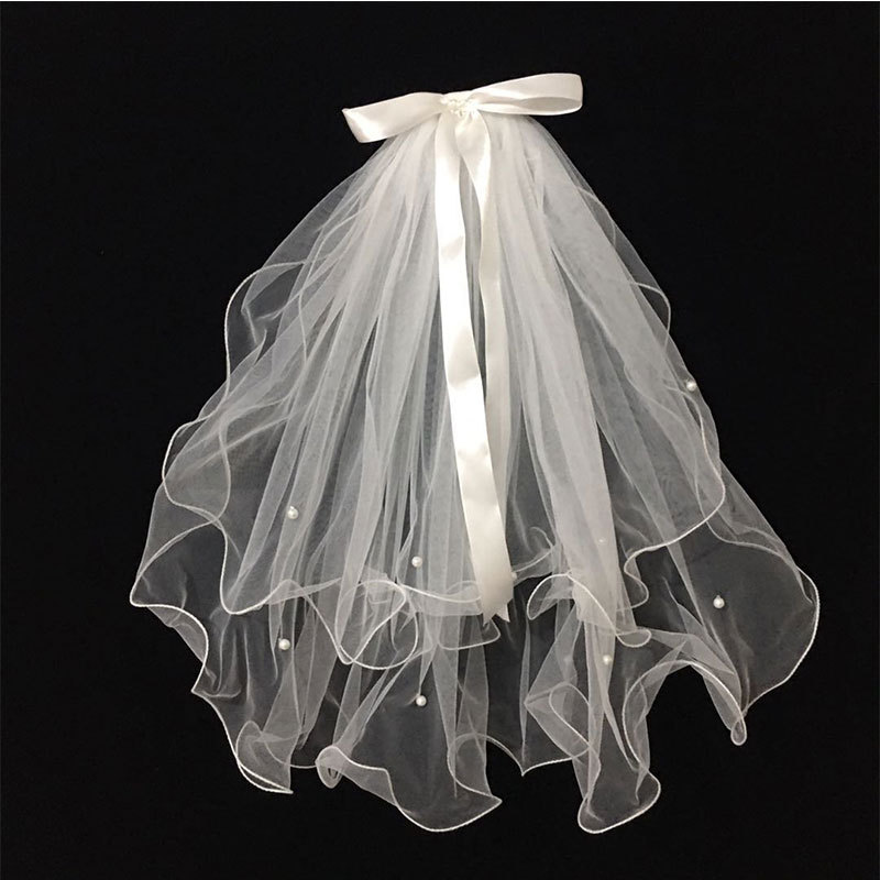 Super Fairy Mori Style Ribbon Bow Bridal Veil Wedding Fashion Photography Organza License Small Veil